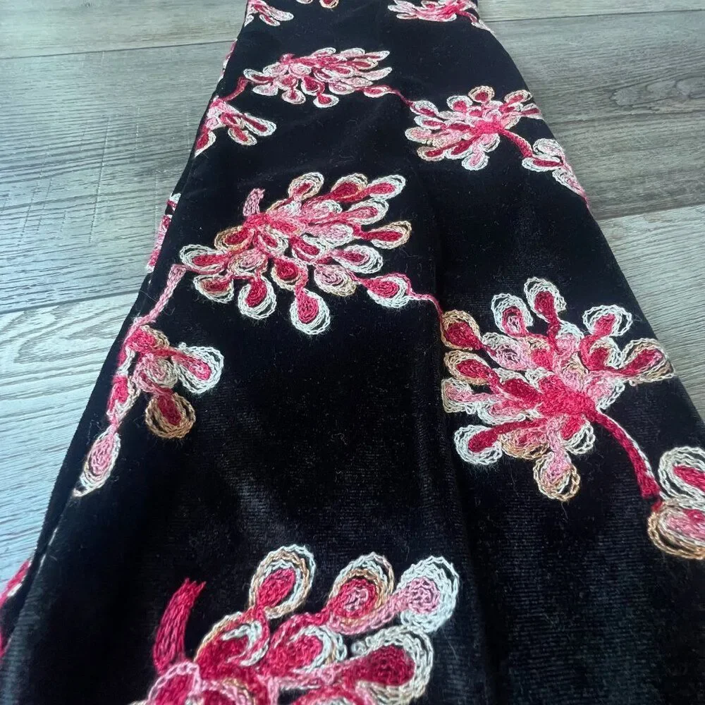 Lesley Evers Party Velvet Pants Embroidered Pink Floral Boho Retro NEW - Picture 3 of 7